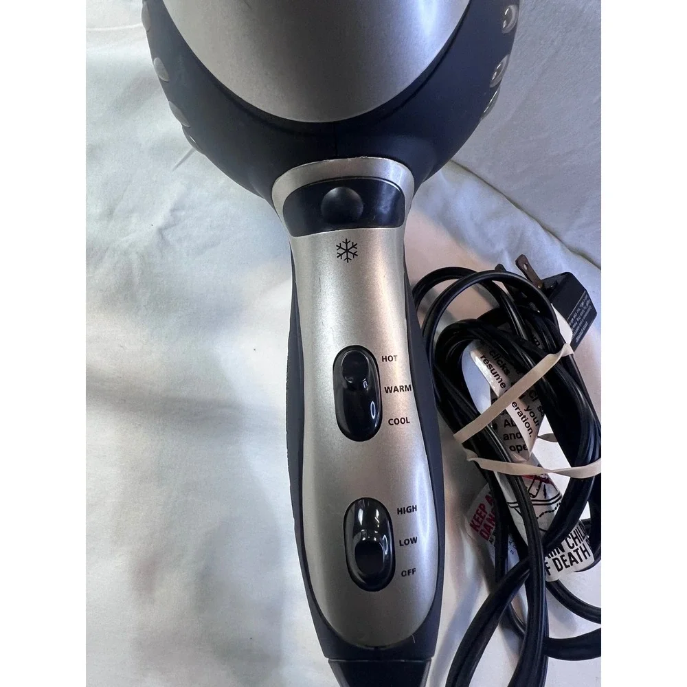 Revlon 1875 Ion Select Hair Dryer Silver Black Ionic Blow Dryer Cold Shot Button